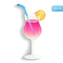 Cocktail with straw and a slice of orange.