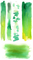 A set of five abstract green watercolour textures