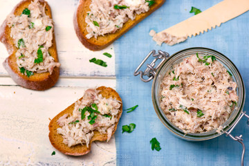 a mackerel paste on toasts from fried bread