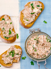 a mackerel paste on toasts from fried bread