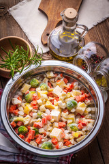 Frozen vegetables in a bowl.