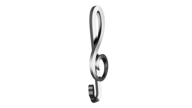 metallic treble clef loop rotate on white background