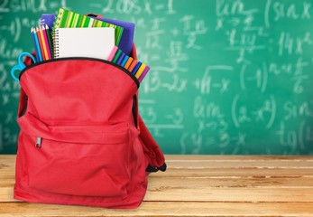 School. Schoolbag with supplies for education