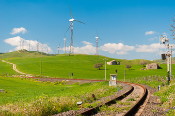 Railway running across the hills in the sicilian countryside