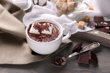Hot chocolate with marshmallows in mug,