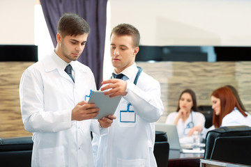 Medical workers working in conference room