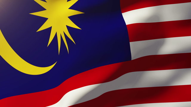 Malaysia flag waving in the wind. Looping sun rises style