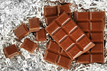 Chocolate on foil, closeup
