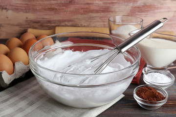 Whipped egg whites and other ingredients for cream