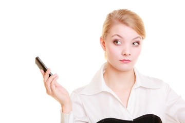 Communication. Businesswoman rejecting call