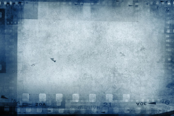 Blue film strip frames filmstrip background. Copy space - obrazy, fototapety, plakaty