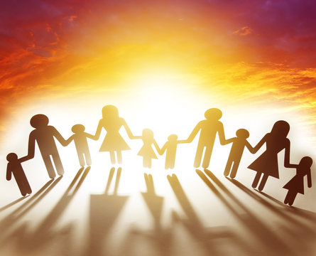 Family together and sunny sky