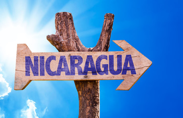 Nicaragua wooden sign with sky background