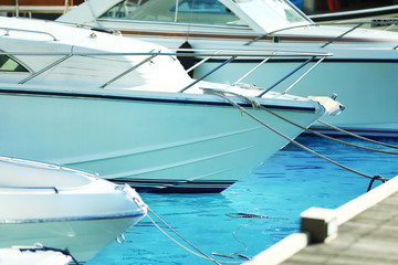 Fototapeta premium Yacht berth in ocean water in resort