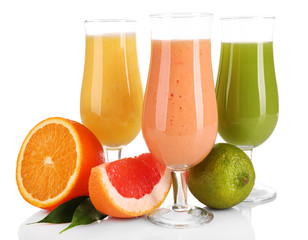 Fresh summer cocktails with fruits  isolated on white
