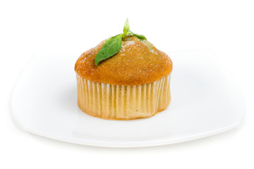 Piece of pineapple cake cream isolated on white