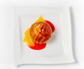 Piece of pineapple cake cream isolated on white