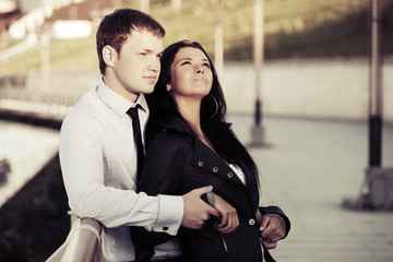Happy young couple in love outdoor