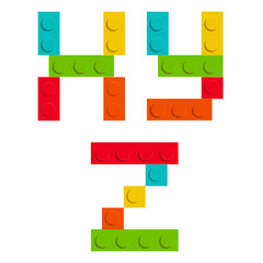 Alphabet set made of toy construction blocks isolated iso