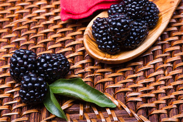 Blackberry on wicker background