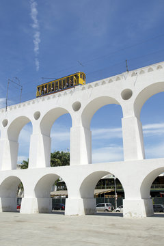 Bonde Tram Train at Arcos da Lapa Arches Rio de Janeiro Brazil