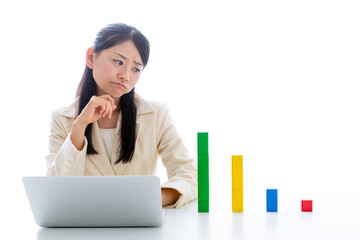 asian businesswoman with building block