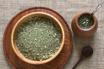 South American yerba mate (mate tea) dried leaves and tea