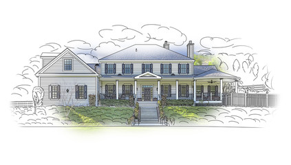 House Drawing and Ghosted Photo Combination on White