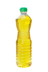 Vegetable oil in plastic bottle isolated on white background