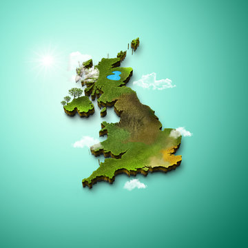 3D Map Of United Kingdom (Great Britain)