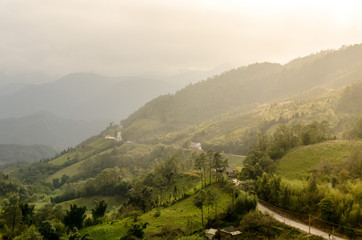 Sapa valley city in the mist in the morning, Vietnam