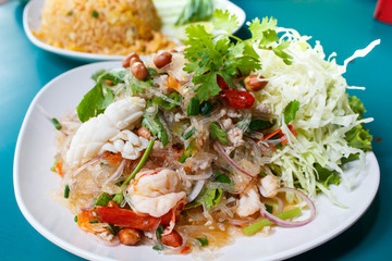 Spicy noodle salad, spicy vermicelli salad (yum woon sen).