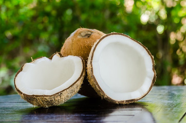 Ripe and open coconuts