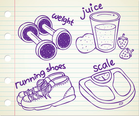 Gym equipment in doodle style