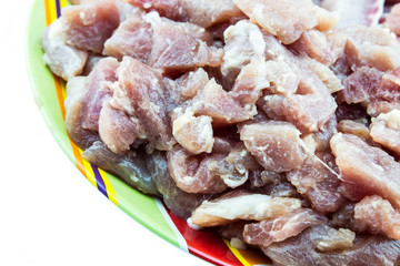 Mixed meat in colorful ceramic plate