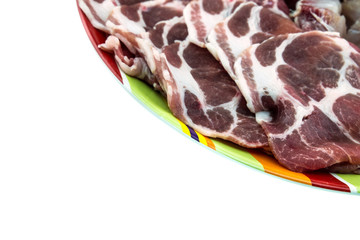 Mixed meat in colorful ceramic plate