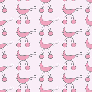 Pattern with pink pram