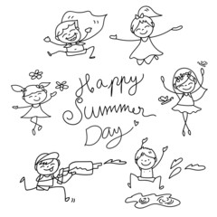 hand drawing cartoon character happy kids