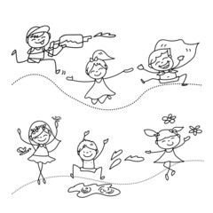 hand drawing cartoon character happy kids
