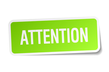 attention green square sticker on white background
