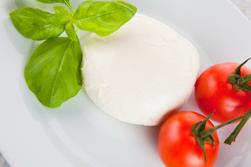 Basilikum, Mozzarella und Tomaten als italienische Flagge