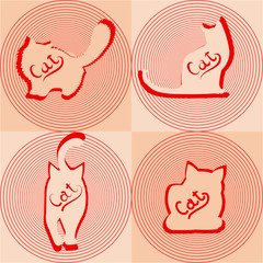 Beige cats silhouettes in different poses