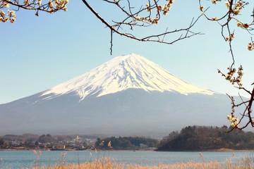Kawaguchiko lake with mountain fuji background