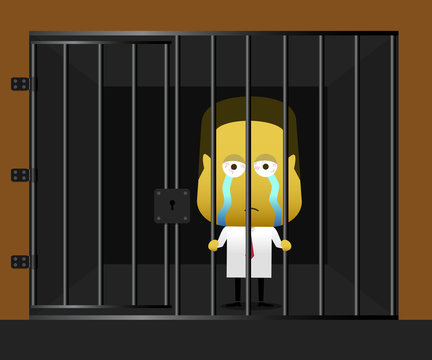Vector illustration of a businessman in jailed