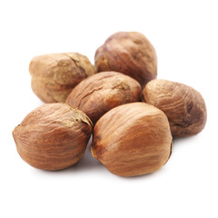 Hazelnuts on white