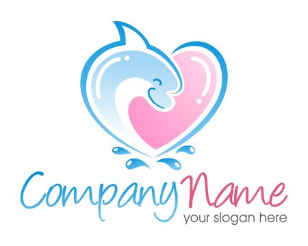 dolphins fish heart love logo image vector