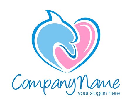 dolphins fish silhouette heart love logo image vector