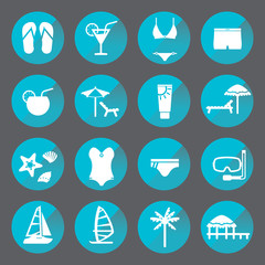 Rest, beach circle icon set. Recreation and relaxation