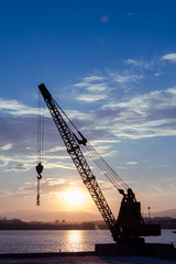 Fototapeta premium Tower crane with steel hook building metal construction