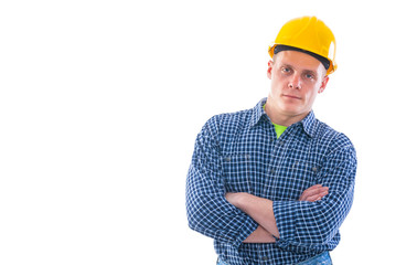 portrait of young construction worker isolated on white backgrou